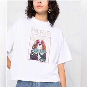 New Maje embellished graphic-print cotton T-shirt sz.3